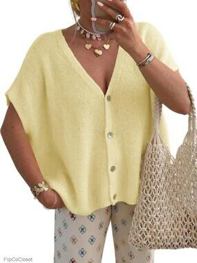 Oversized Knit Sweater Vest Plus Size Cardigan V-Neck